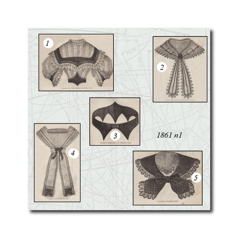 Fichu en tulle de soie blanc, orné de velours noir et or