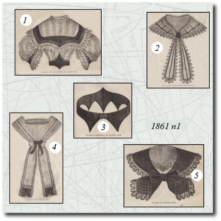 Fichu en tulle de soie blanc, orné de velours noir et or