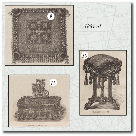 Dessin de coussin
 Tabouret de piano
 Panier à ouvrage