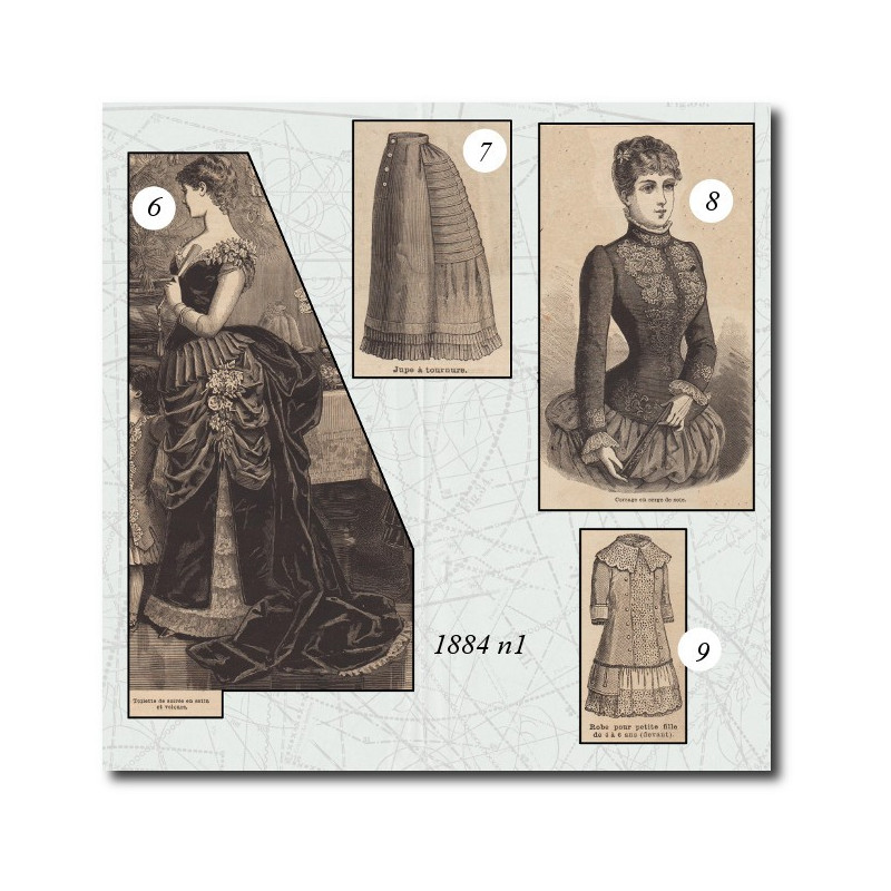 Toilette de soirée en satin et velours
 Jupe à tournure